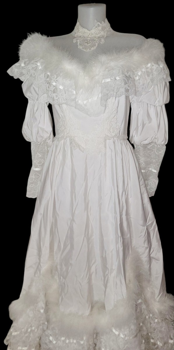 hhkk様 Vtg Womens Victorian Renaissance Ivory Lace Feathers Wedding Dress