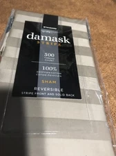 Damask Egyptian Cotton Stripe 500TC Standard  Size Sham Taupe