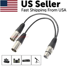 3Pin XLR Female Jack To Dual 2 Male Plug Y Splitter Cable Adapter Microphone USA