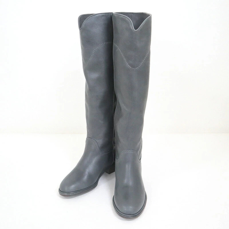 CHANEL Leather Long Boots 36 Gray Women