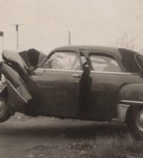 1950s Crashed Car Wreck Damage Accident Scene Bent Frame Broken Glass