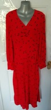 M&S Size 12 Red Navy Textured Long Maxi Dress Ties at Back Side Zip Ruched Neck