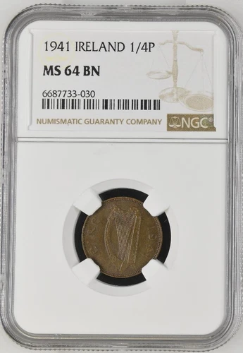 Ireland 1/4 Penny 1941 NGC MS 64 BN