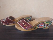 1940s Hand Carved Mules, Heels From The Philippines, Velvet, Beads Sz 7