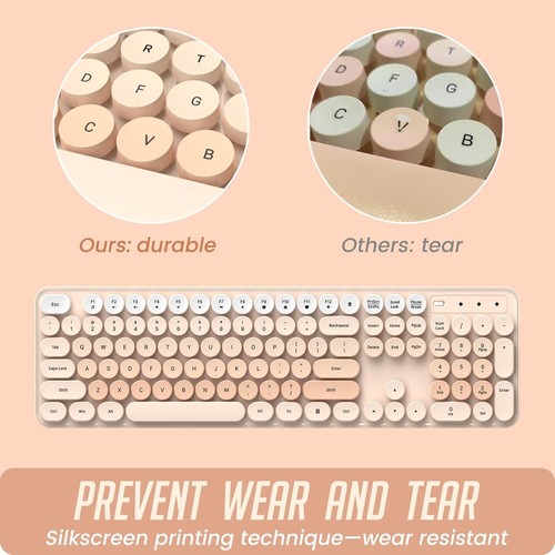 Wireless Keyboard Mouse Combo Ergonomic Full Size Typewriter Retro Round Keycaps - Picture 20 of 29