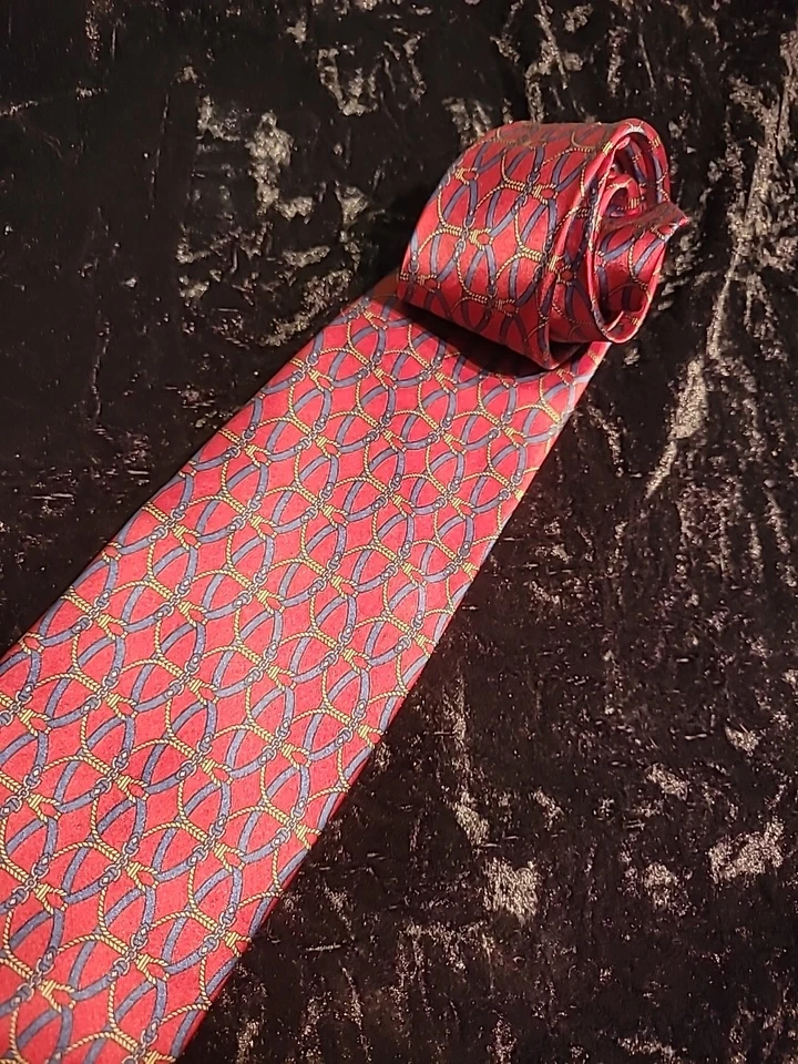 Traje Profesional Vintage Etienne Aigner Para Hombre Corbata Rojo Azul Cadena Foto 3 de 4