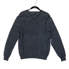 Club Room Sweater Mens Large Gray Cashmere V-Neck Long Sleeve Knit Pullover