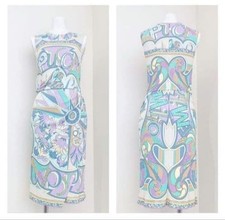 Emilio Pucci Rayon Silk Dress Pastel Geometric Multicolor Blue Stretch I40