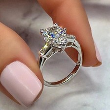 3Ct Pear-Cut Lab Created Diamond Solitaire Engagement Ring 14K White Gold Plated