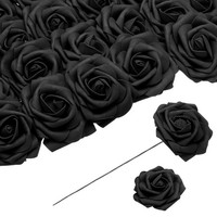 25 StüCke Schaum Rosen KüNstliche Blume GefäLschte Rosen Mit Stielen, Schwarz