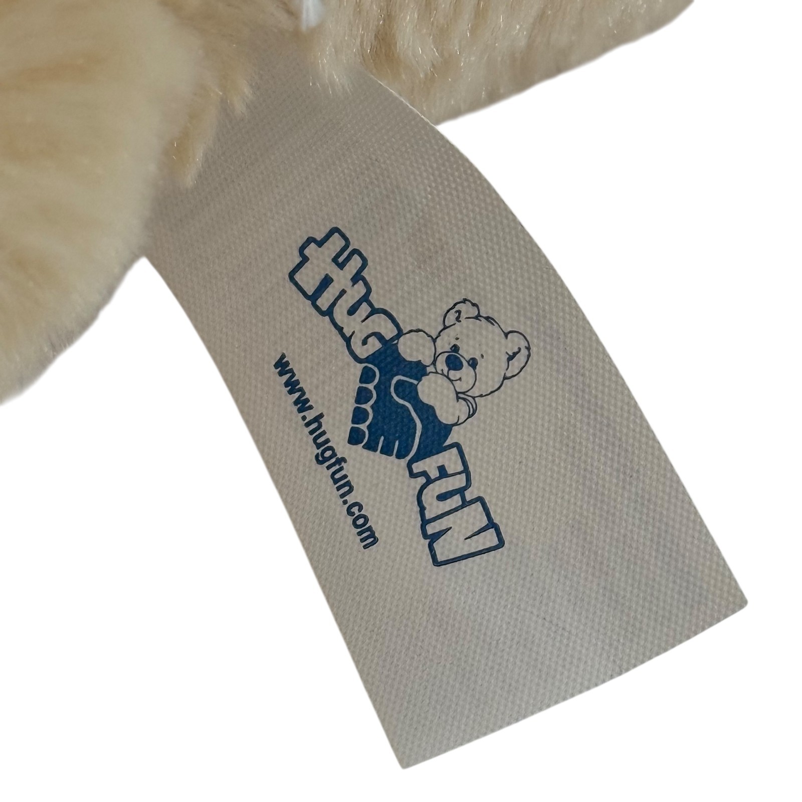 Hugfun International Stuffed Plush Teddy Bear 15" Cream Beige Tan Bow Gift Tag