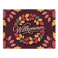 Willkommen Herbstlaub Kranz Metallschild XXL In 28X38 Cm