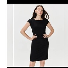 Quince Womens Dress Sz S Black Cap Sleeve Sheath Dress Pockets Business Office