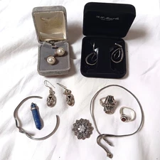 VTG Gothic Sterling Silver Jewelry Lot 925 Bracelet Earring Diamond Some Damaged