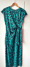 Women’s Green & Black Leopard Print Bodycon Midi Dress Round Neck Knot S