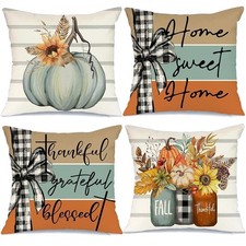 AACORS Fall Pillow Covers 18x18 Set of 4, 18" x Pack 4 , Blue Pumpkin