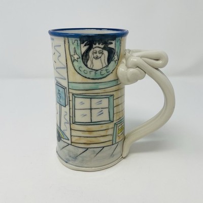 Vtg Tom Edwards Wallyware Pottery Mug Starbucks Coffee Humor Signed Hand Thrown