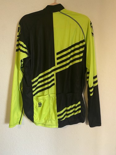 Canari Full Zip Geometric Print Black and Yellow Cycling Long Sleeve Jacket Sz L - Picture 13 of 16