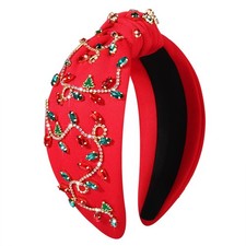 Red Christmas Lights Headband Jeweled Crystal Embellished Wide Knot Band