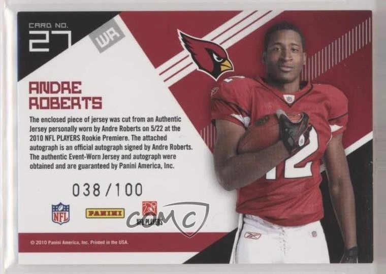 2010 Panini Epix Rookie Campaign Materials Signatures /100 Andre Roberts Auto RC - Image 2 of 2