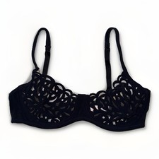 Vintage 2001 Victoria s Secret Bra 34C Black Sheer Velvet Floral Underwire
