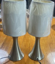 SMALL TOUCH TABLE LAMPS SET OF 2, 3-WAY DIMMABLE, AC OUTLET, SILVER BASE