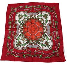 Vintage Scarf Equestrian Style Large 27 inches Japan Red Orange Green