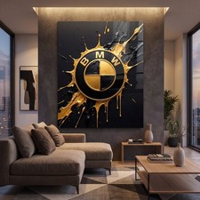BMW M, Luxus Logo Fahrzeug Kunst, Gold Leinwand, Acrylglas Wandbild Modern