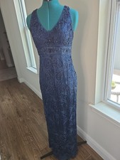 Sue Wong Nocturne Navy Sleeveless Beaded Long Formal Gown Size 8
