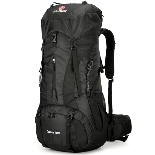 WintMing 75L Hiking Backpack with Rain Cover Waterproof Camping Backpack Shoes