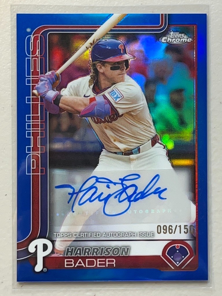Harrison Bader 2025 Topps Chrome /150 Blue Refractor Auto Autograph AC-HB (READ)