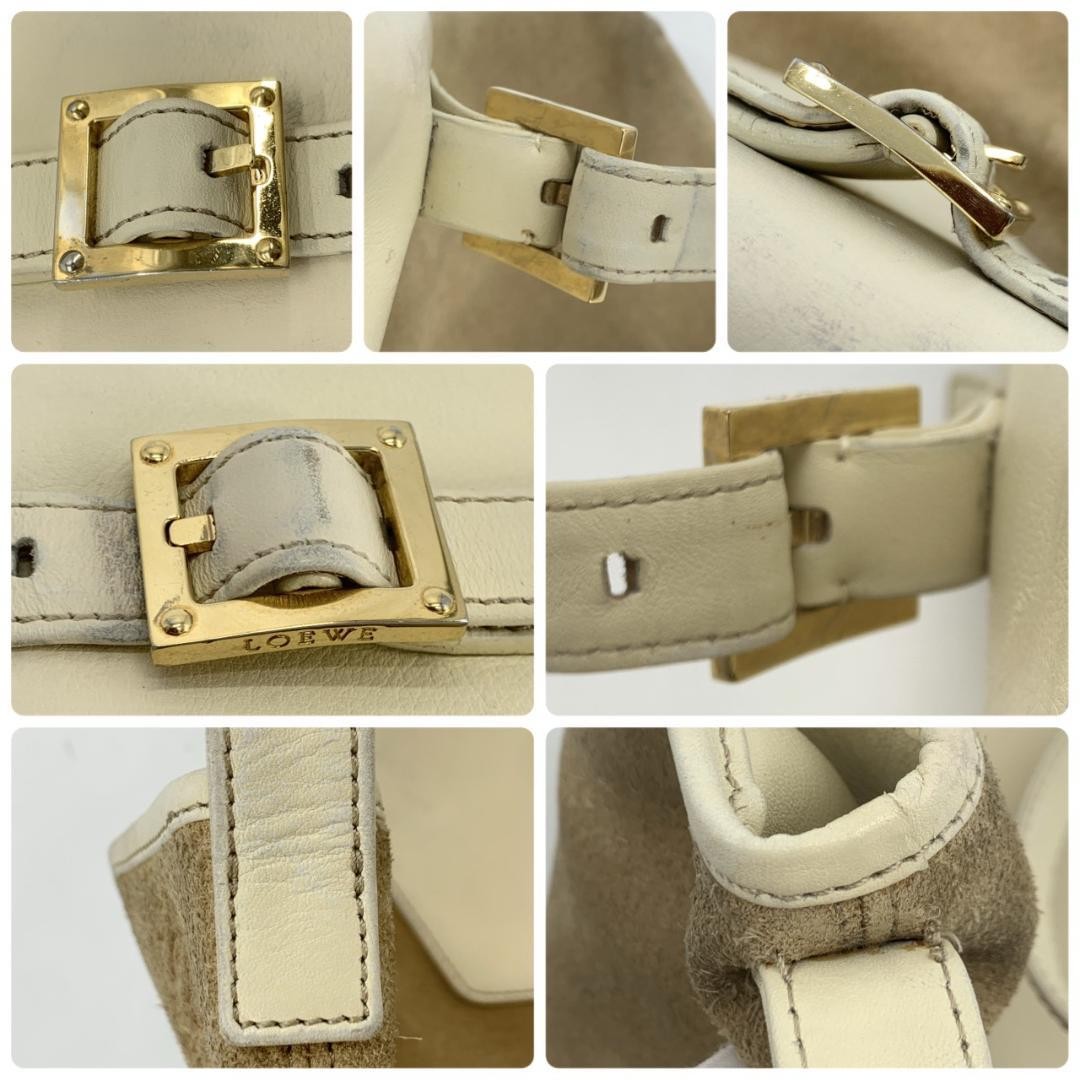 LOEWE One Shoulder Bag Purse Anagram Suede Leather Beige Off White Brown Auth thumbnail 10