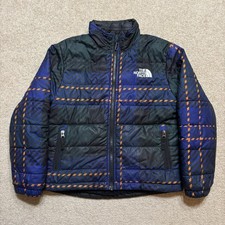 The North Face Jacket Boys Small 7/8 Blue Plaid Reversible Sherpa Puffer Outdoor