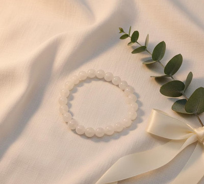 Lab Certified White Moonstone Bracelet Handmade Stretch Beads for Calm Balancing