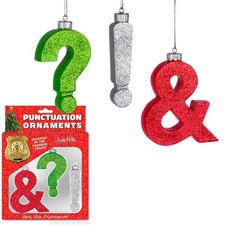 PUNCTUATION ORNAMENTS boxed set of 3 Red Green  White Resin