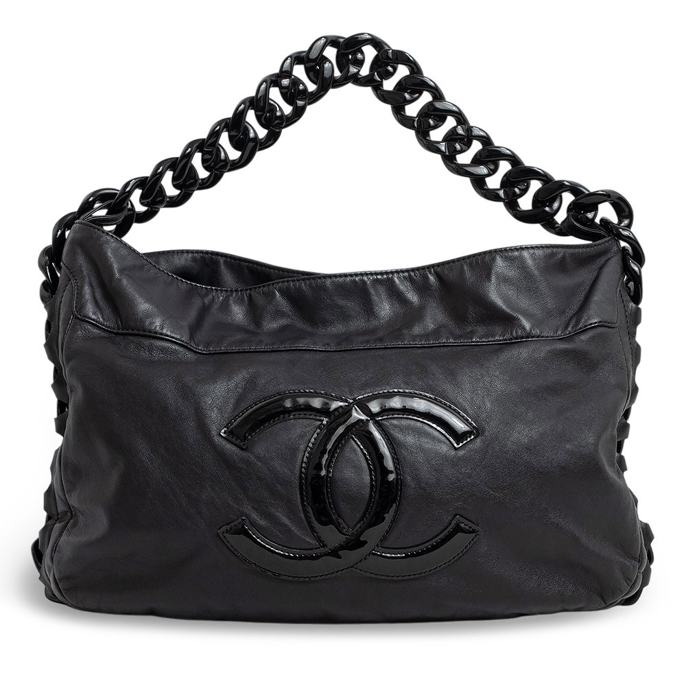 Chanel Coco Black Lambskin Leather One Shoulder Bag with Plastic Chain