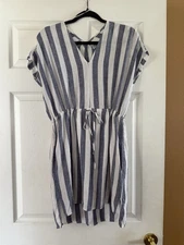 Rails Womens Striped Tie Waist V-Neck SS Lined Cover Up Blue Lightweight Sharp