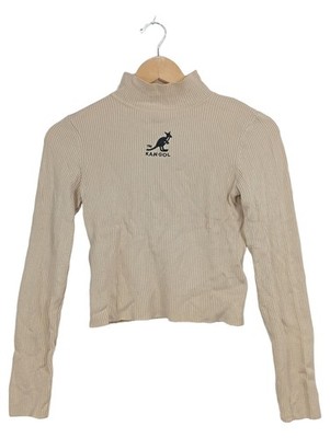 Kangol Damen Pullover Rollkragen Cropped Rippstrick Beige Gr. L