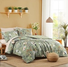 King Size Comforter Set - 7 Pieces Green Floral Bedding Sets, King Bed in Bag