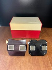 View-Master GAF Library Box Case Vintage Red White Hinged USA w/ 2 Viewmasters