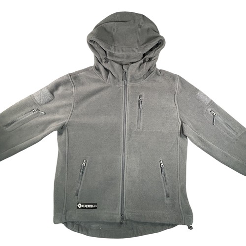 BAERSkin Giacca Pile Uomo Grande Grigio con Cappuccio Tattico Zip Tasche Patch Pannelli