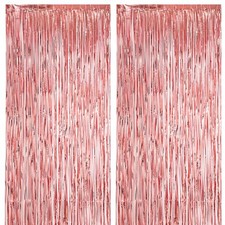 2 Pack Gold Foil Fringe Backdrop Curtains, 39.6"W x 98.4"L Pack of 2 Rose