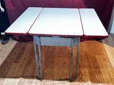 Antique Red And White Porcelain Enamel Extension Table