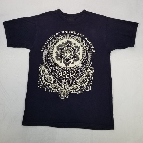 Obey Men's Black Coalition of United Art Workers OBEY Floral Graphic Tee Shirt M