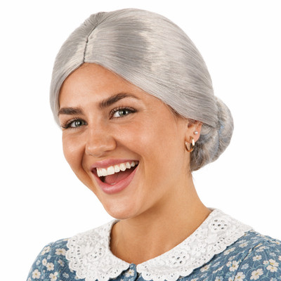 Alte Dame graue Dutt Perücke Oma Kostüm Cosplay Zubehör für Halloween Kostüm
