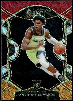 2020-21 Panini Select #61 Anthony Edwards Red White Orange Shimmer Rookie E1