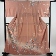 JAPANESE KIMONO HOMONGI SALMON PINK 162cm 5 ft 4 in PURE SILK FF9136