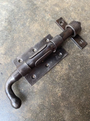 Ancien gros verrou en fer pour porte, serrure ferrure heurtoir penture - Photo 1/4