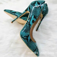 Women Pointed Toe 12cm High Stiletto Heel Pump party Shoes Snakeskin Print 