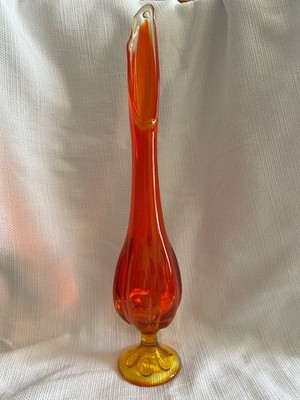 Vintage Viking Glass Swung Vase Epic 6 Petal Persimmon, 16  Tall EUC